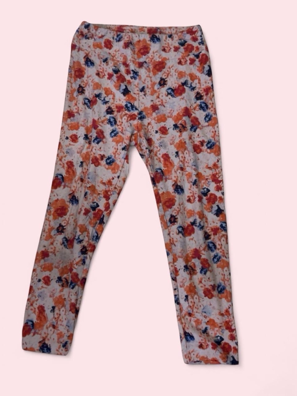 Time and Tru Floral Print Leggings - Orange & Blue
